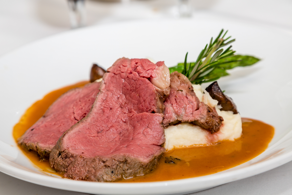prime rib with mashed potatoes